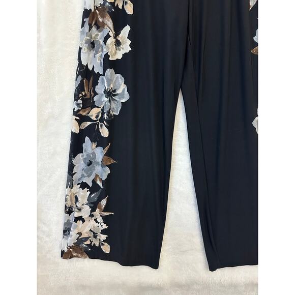 Susan Graver Floral Black Palazzo Pants LP Large Petite - Picture 2 of 8